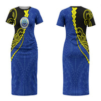 Federated States Of Micronesia FSM Couples Matching Short Sleeve Bodycon Dress and Long Sleeve Button Shirt Pacific Islander Tribal Swirl Geometric Pattern