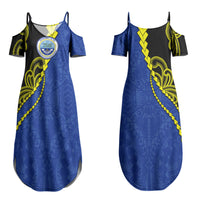 Federated States Of Micronesia FSM Couples Matching Summer Maxi Dress and Hawaiian Shirt Pacific Islander Tribal Swirl Geometric Pattern