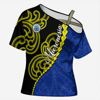 Federated States Of Micronesia FSM Cross Shoulder Shirt Pacific Islander Tribal Swirl Geometric Pattern