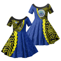 Federated States Of Micronesia FSM Family Matching Long Sleeve Bodycon Dress and Hawaiian Shirt Pacific Islander Tribal Swirl Geometric Pattern