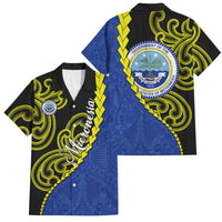Federated States Of Micronesia FSM Family Matching Off The Shoulder Long Sleeve Dress and Hawaiian Shirt Pacific Islander Tribal Swirl Geometric Pattern