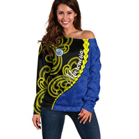 Federated States Of Micronesia FSM Off Shoulder Sweater Pacific Islander Tribal Swirl Geometric Pattern