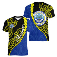 Federated States Of Micronesia FSM Women V-Neck T-Shirt Pacific Islander Tribal Swirl Geometric Pattern