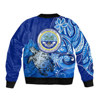 Micronesia Sea Turtle Bomber Jacket Federated States Of Micronesia Tribal Floral Pattern