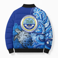 Micronesia Sea Turtle Bomber Puffer Jacket Federated States Of Micronesia Tribal Floral Pattern