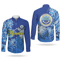 Micronesia Sea Turtle Couples Matching Long Sleeve Bodycon Dress and Long Sleeve Button Shirt Federated States Of Micronesia Tribal Floral Pattern