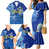 Micronesia Sea Turtle Family Matching Mermaid Dress and Hawaiian Shirt Federated States Of Micronesia Tribal Floral Pattern