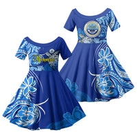 Micronesia Sea Turtle Family Matching Off Shoulder Maxi Dress and Hawaiian Shirt Federated States Of Micronesia Tribal Floral Pattern