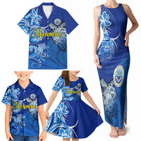 Micronesia Sea Turtle Family Matching Tank Maxi Dress and Hawaiian Shirt Federated States Of Micronesia Tribal Floral Pattern