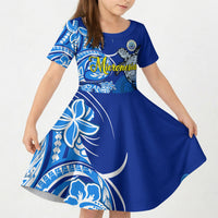 Micronesia Sea Turtle Kid Short Sleeve Dress Federated States Of Micronesia Tribal Floral Pattern
