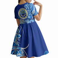 Micronesia Sea Turtle Kid Short Sleeve Dress Federated States Of Micronesia Tribal Floral Pattern