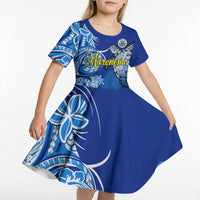 Micronesia Sea Turtle Kid Short Sleeve Dress Federated States Of Micronesia Tribal Floral Pattern
