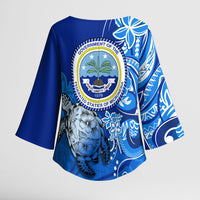 Micronesia Sea Turtle Kimono Sleeve Blouse Federated States Of Micronesia Tribal Floral Pattern