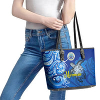 Micronesia Sea Turtle Leather Tote Bag Federated States Of Micronesia Tribal Floral Pattern