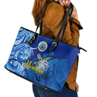 Micronesia Sea Turtle Leather Tote Bag Federated States Of Micronesia Tribal Floral Pattern