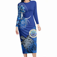Micronesia Sea Turtle Long Sleeve Bodycon Dress Federated States Of Micronesia Tribal Floral Pattern