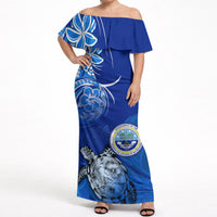 Micronesia Sea Turtle Off Shoulder Maxi Dress Federated States Of Micronesia Tribal Floral Pattern