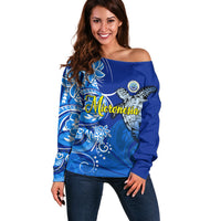 Micronesia Sea Turtle Off Shoulder Sweater Federated States Of Micronesia Tribal Floral Pattern