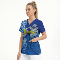 Micronesia Sea Turtle Scrub Top Federated States Of Micronesia Tribal Floral Pattern