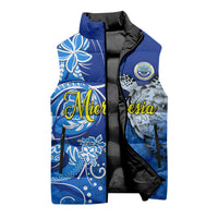 Micronesia Sea Turtle Sleeveless Puffer Jacket Federated States Of Micronesia Tribal Floral Pattern