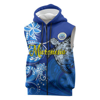 Micronesia Sea Turtle Sleeveless Zip Hoodie Federated States Of Micronesia Tribal Floral Pattern