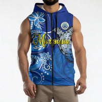 Micronesia Sea Turtle Sleeveless Zip Hoodie Federated States Of Micronesia Tribal Floral Pattern