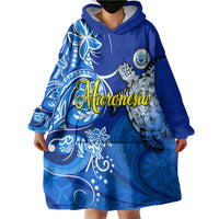 Micronesia Sea Turtle Wearable Blanket Hoodie Federated States Of Micronesia Tribal Floral Pattern