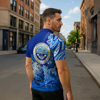 Micronesia Sea Turtle Zipper Polo Shirt Federated States Of Micronesia Tribal Floral Pattern