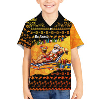 Tropical Christmas In July Santa Claus Family Matching Puletasi and Hawaiian Shirt Festive Hawaiian With Beach Reindeer Sleigh TS04 Son's Shirt Orange Black - Polynesian Pride