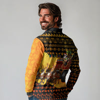 Tropical Christmas In July Santa Claus Long Sleeve Polo Shirt Festive Hawaiian With Beach Reindeer Sleigh