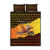 Tropical Christmas In July Santa Claus Quilt Bed Set Festive Hawaiian With Beach Reindeer Sleigh