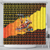 Tropical Christmas In July Santa Claus Shower Curtain Festive Hawaiian With Beach Reindeer Sleigh