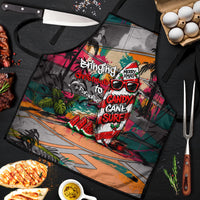 Tropical Christmas In July Candy Cane Surf Apron Vibrant Street Art Beach Graffiti Graphic