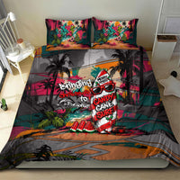 Tropical Christmas In July Candy Cane Surf Bedding Set Vibrant Street Art Beach Graffiti Graphic