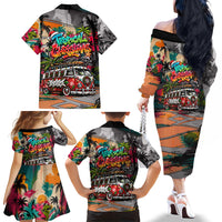 Tropical Christmas In July Candy Cane Surf Family Matching Off The Shoulder Long Sleeve Dress and Hawaiian Shirt Vibrant Street Art Beach Graffiti Graphic TS04 - Polynesian Pride