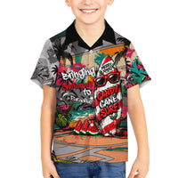Tropical Christmas In July Candy Cane Surf Family Matching Off Shoulder Maxi Dress and Hawaiian Shirt Vibrant Street Art Beach Graffiti Graphic TS04 Son's Shirt Orange Grey - Polynesian Pride