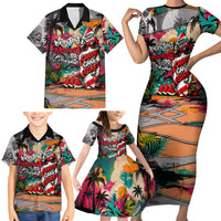 Tropical Christmas In July Candy Cane Surf Family Matching Short Sleeve Bodycon Dress and Hawaiian Shirt Vibrant Street Art Beach Graffiti Graphic TS04 - Polynesian Pride