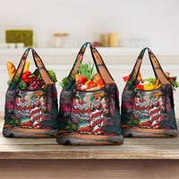Tropical Christmas In July Candy Cane Surf Grocery Bag Vibrant Street Art Beach Graffiti Graphic