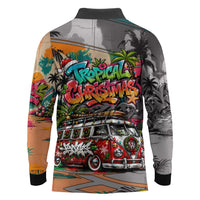Tropical Christmas In July Candy Cane Surf Long Sleeve Polo Shirt Vibrant Street Art Beach Graffiti Graphic