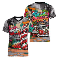 Tropical Christmas In July Candy Cane Surf Women V-Neck T-Shirt Vibrant Street Art Beach Graffiti Graphic
