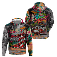 Tropical Christmas In July Candy Cane Surf Zip Hoodie Vibrant Street Art Beach Graffiti Graphic
