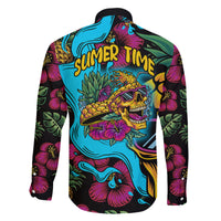 Pineapple Skull Family Matching Off Shoulder Long Sleeve Dress and Hawaiian Shirt Sumer Time TS04 - Polynesian Pride