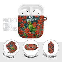 Fiji Taveuni Parrot AirPods Case Tropical Waterfall Landscape With Floral Tribal Pattern