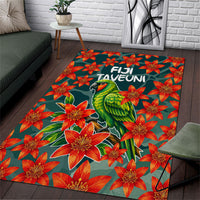Fiji Taveuni Parrot Area Rug Tropical Waterfall Landscape With Floral Tribal Pattern
