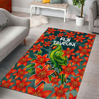 Fiji Taveuni Parrot Area Rug Tropical Waterfall Landscape With Floral Tribal Pattern