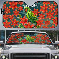Fiji Taveuni Parrot Auto Sun Shade Tropical Waterfall Landscape With Floral Tribal Pattern