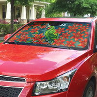 Fiji Taveuni Parrot Auto Sun Shade Tropical Waterfall Landscape With Floral Tribal Pattern