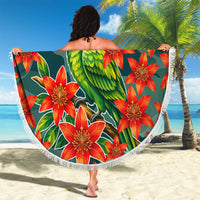 Fiji Taveuni Parrot Beach Blanket Tropical Waterfall Landscape With Floral Tribal Pattern