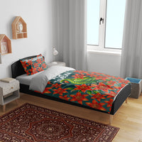 Fiji Taveuni Parrot Bedding Set Tropical Waterfall Landscape With Floral Tribal Pattern