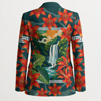Fiji Taveuni Parrot Blazer Tropical Waterfall Landscape With Floral Tribal Pattern